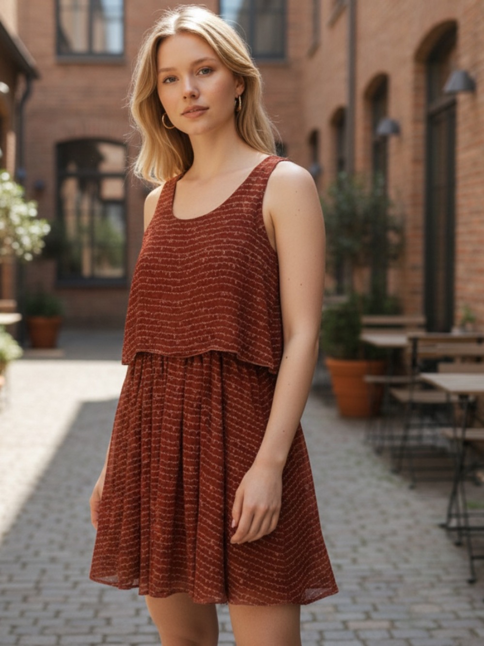 Ya Los Angeles Rust Orange Layered Mini Dress